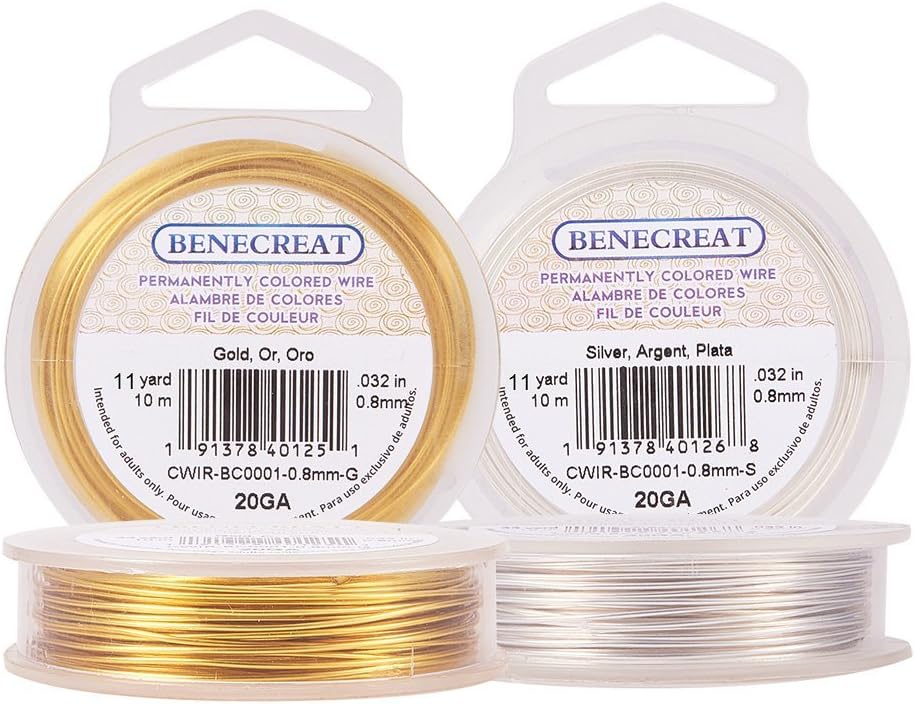 BENECREAT 2 Rolls 20-Gauge Tarnish Resistant Silver/Gold Coil Wire, 66-Feet/22-Yard in Total