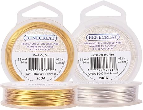 BENECREAT 2 Rolls 20-Gauge Tarnish Resistant Silver/Gold Coil Wire, 66-Feet/22-Yard in Total