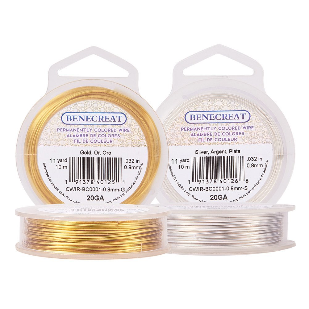 BENECREAT 4 Rolls 20-Gauge Tarnish Resistant Silver/Gold/Copper/Antique Bronze Coil Wire, 132-Feet/44-Yard in Total