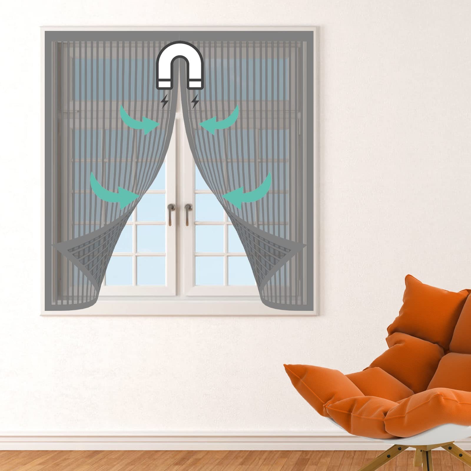 Zanzariera Per Finestre Zanzariere 110 x 125 cm Tenda Totalmente Magnetica Prevenire Zanzare E Insetti Tenda Anti-Insetti Zanzare Zanzariera Porta Finestra, Grigio