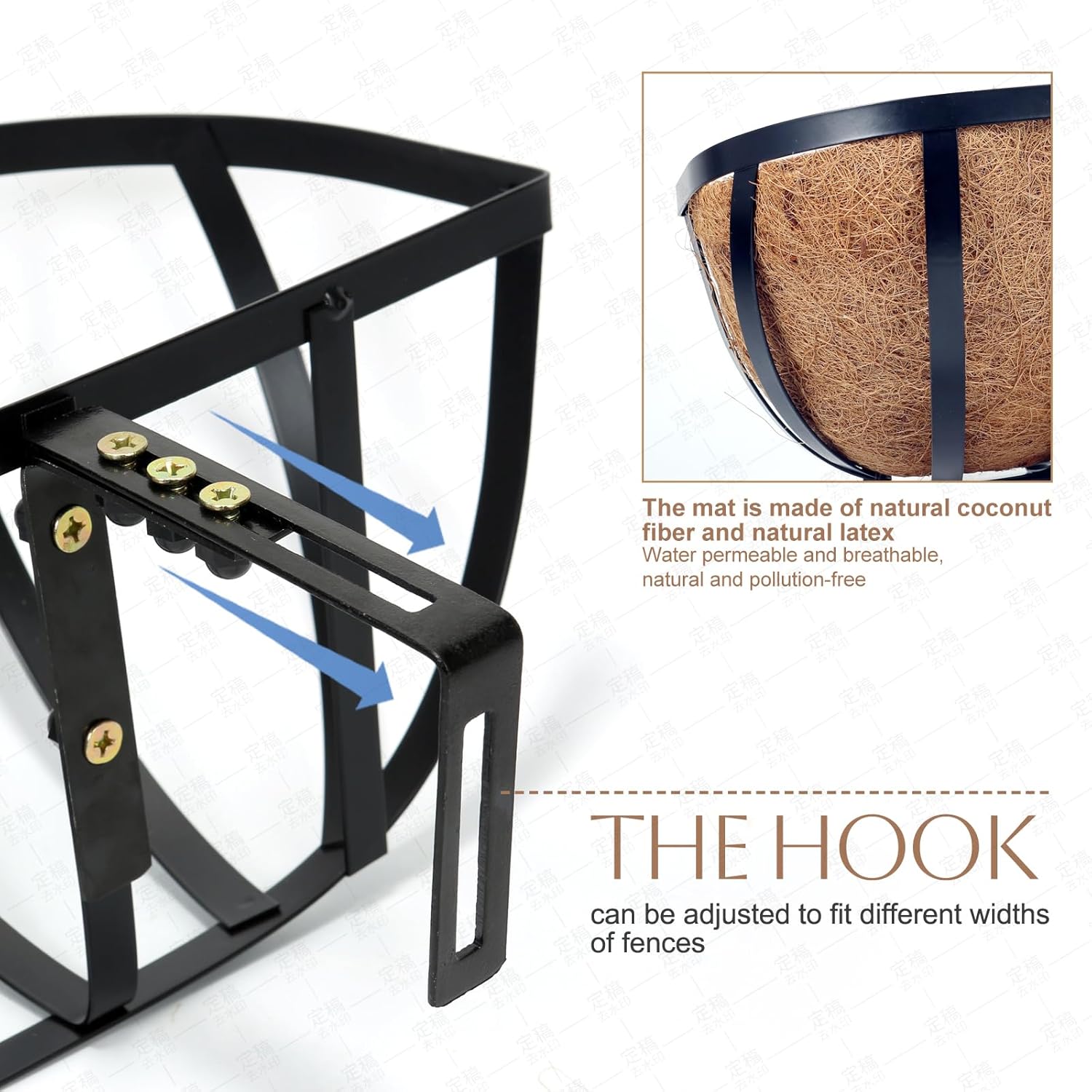 30 Inch 2 Packs Window Boxes Planters Railing Planter Box with Adjustable Brackets for Porch Fence Patio Balcony Hanging Flower Baskets with Coco Liners for Outdoor Garden Décor(30IN/2Packs)