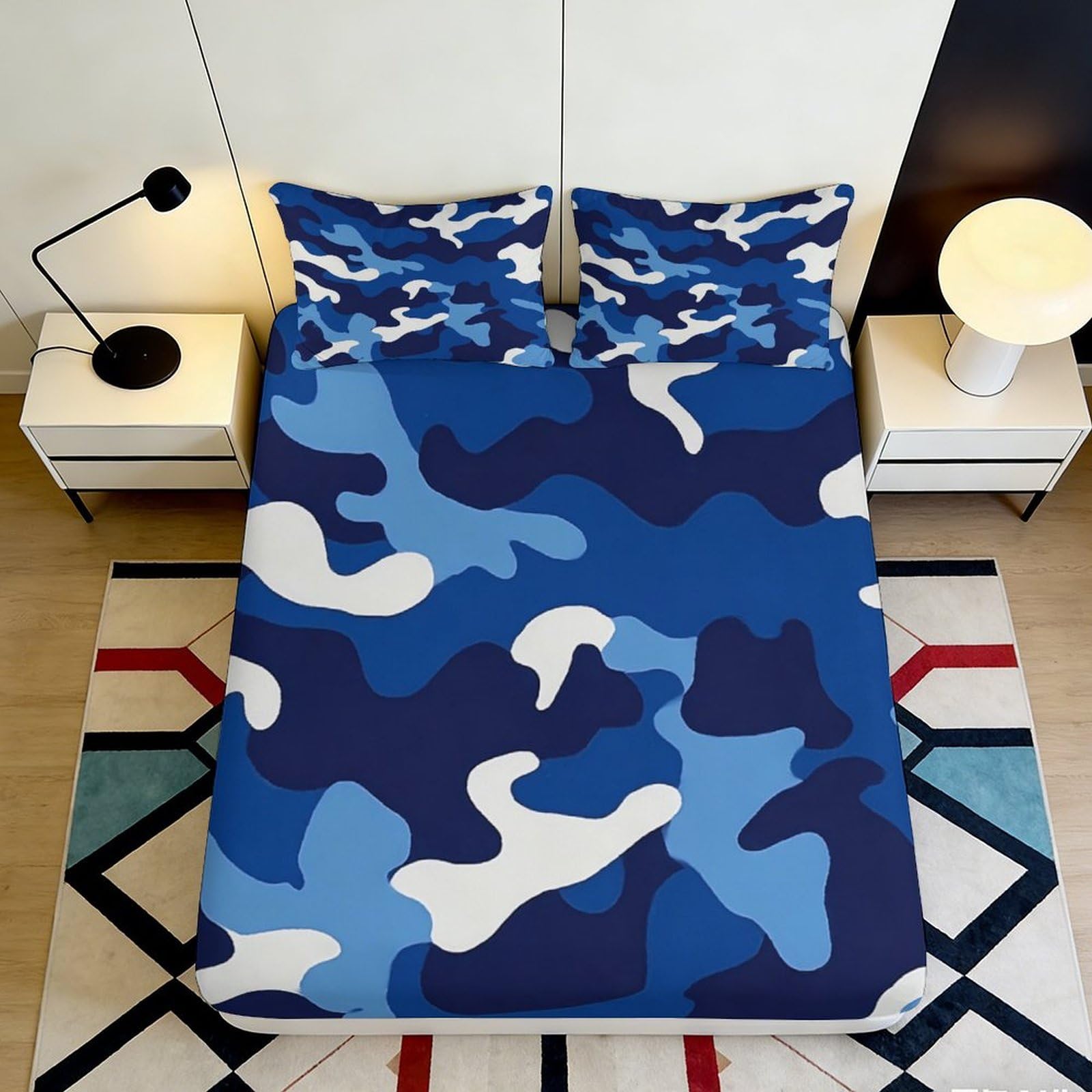 Pnayamiorkfel Style-1 3D Printed Blue Camouflage Fitted Sheet Microfiber Soft Mattress Cover For Bedroom Guest Room Dorm Room Easy Care 90X200x25cm