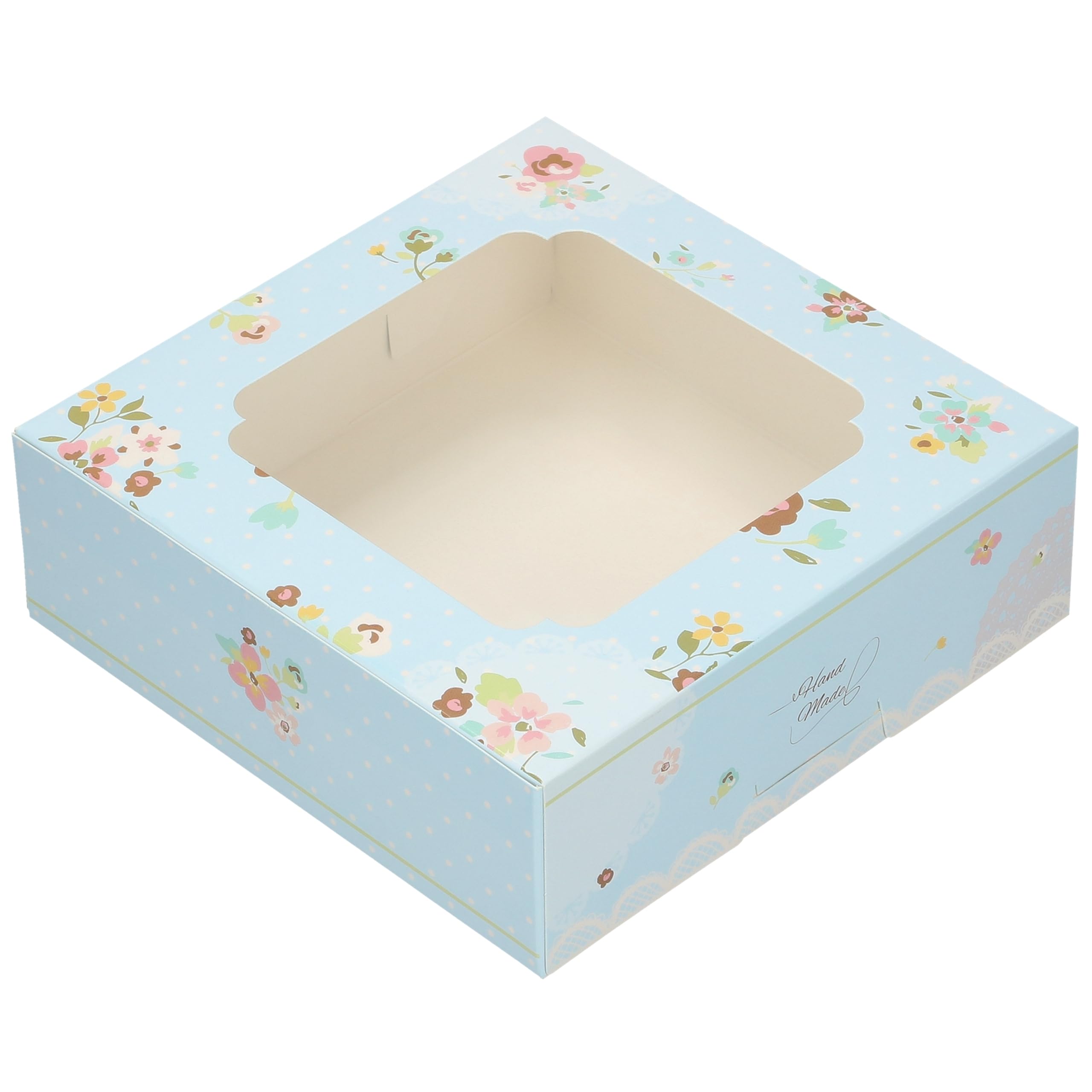 MAKOLO 20 Pack Bakery Boxes with Window Small 6x6x2 inch for Cookie, Candy, Pastry, Brownie, Chiffon Cake, Tart, Pie, Waffle (Pastel Blue - Flora)