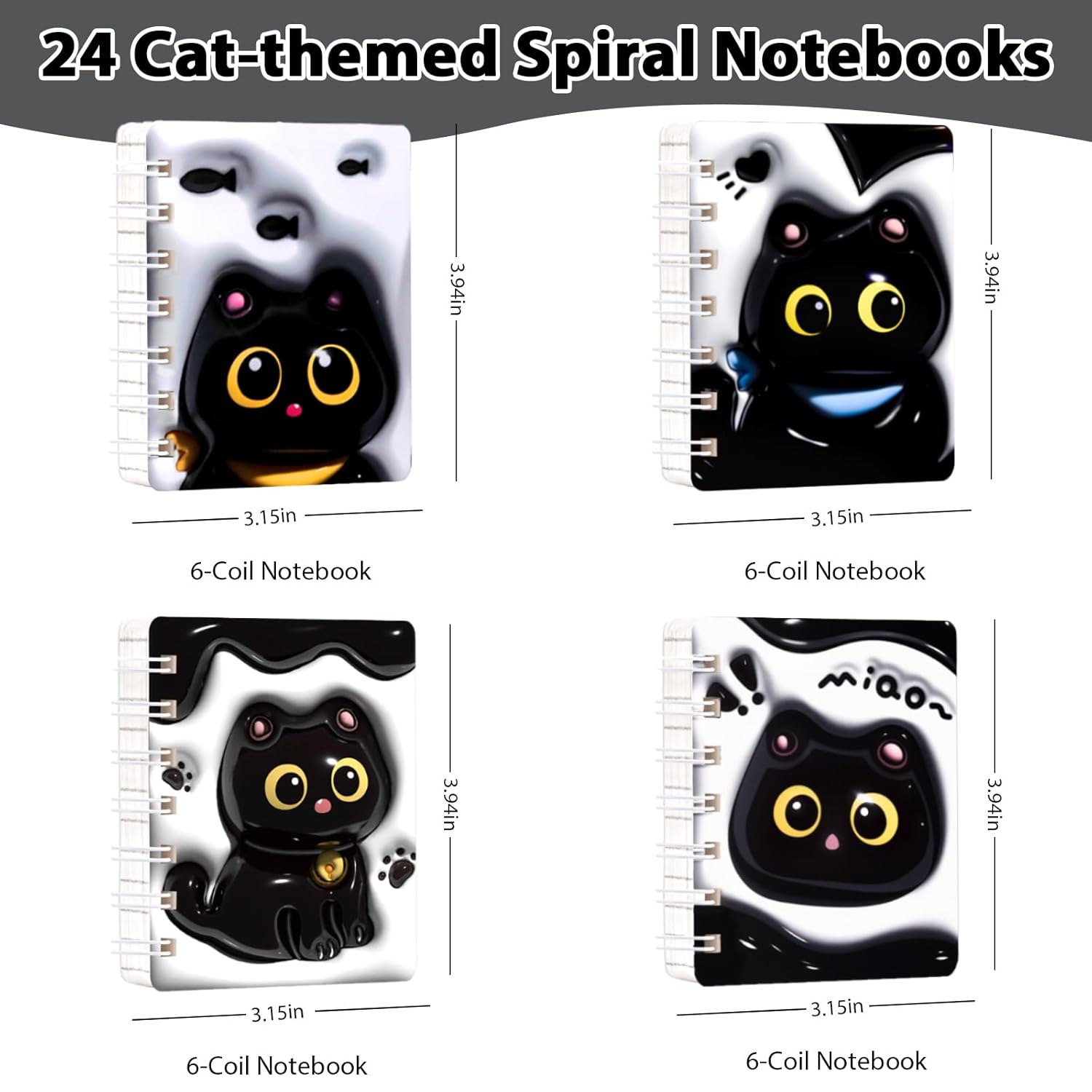 Mangpung 24 Packs Black Cute Cat Mini Notebooks Kawaii Portable Pocket Notebook for Black Cute Cat Birthday Party and Office Party Favors College Ruled Pages - Image 3