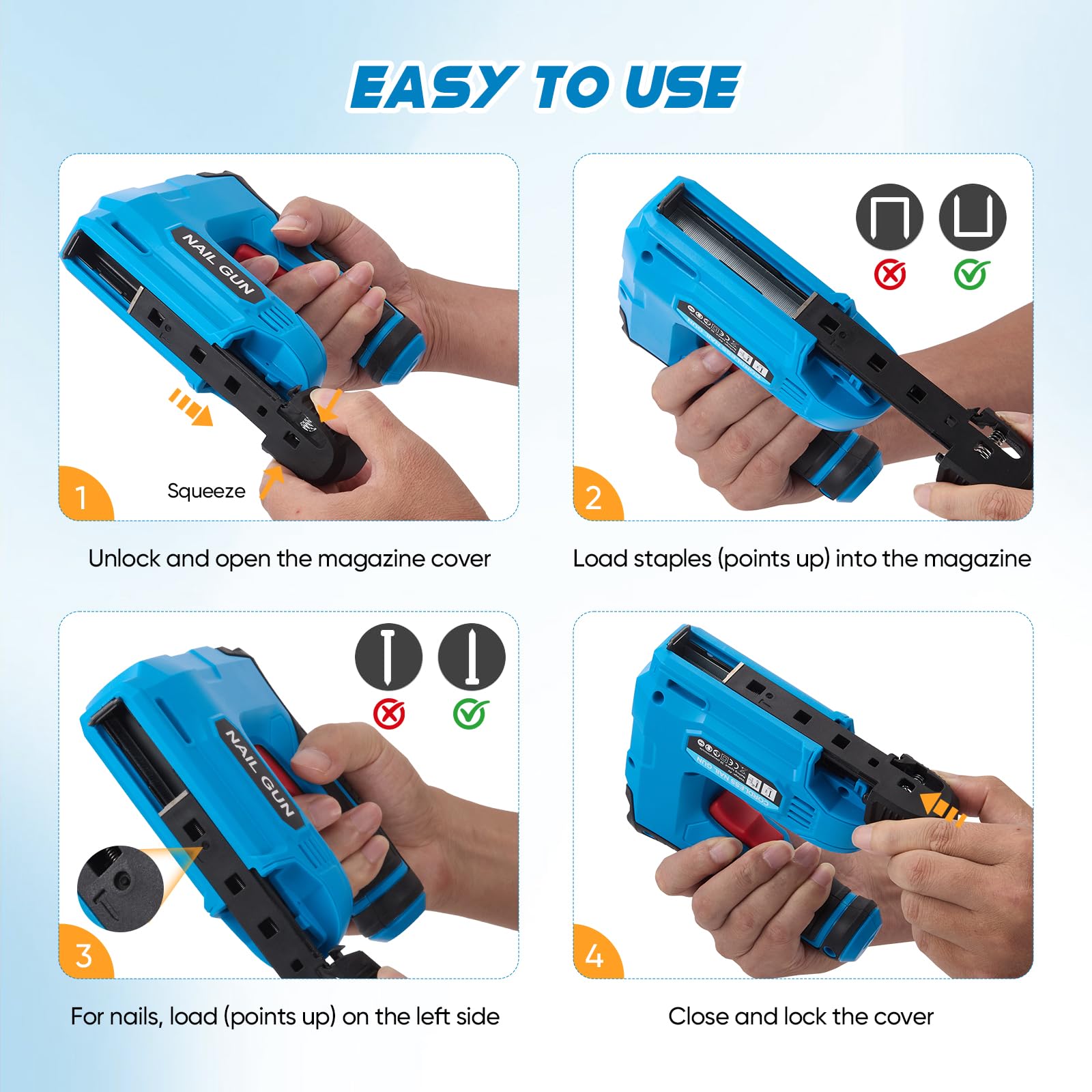 Agrafeuse électrique 2 en 1 lithium-ion, batterie 3,7 V avec agrafes et clous, chargeur USB, réparations de matériaux, menuiserie et bricolage