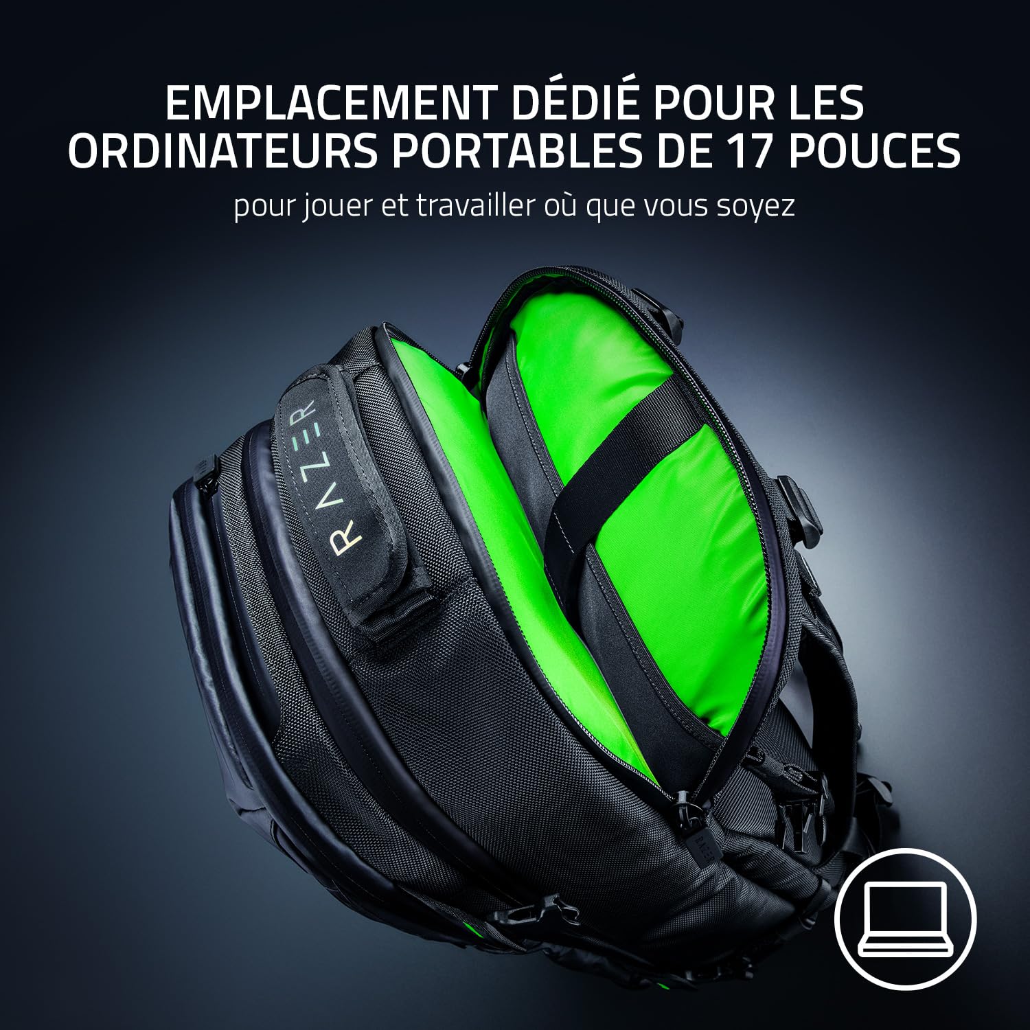 Razer Rogue V3 Backpack (17.3") - Sac à Dos de Voyage Compact (Compartiment pour Ordinateur Portable jusqu'à 15 Pouces, résistant à l'usure, Housse extérieure en Polyester) Noir/Chroma