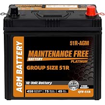 Autocessking Group Size 51R Start and Stop AGM Automotive Battery, 12V 45Ah, 450 CCA, 75 RC Rechargeable Car Battery,