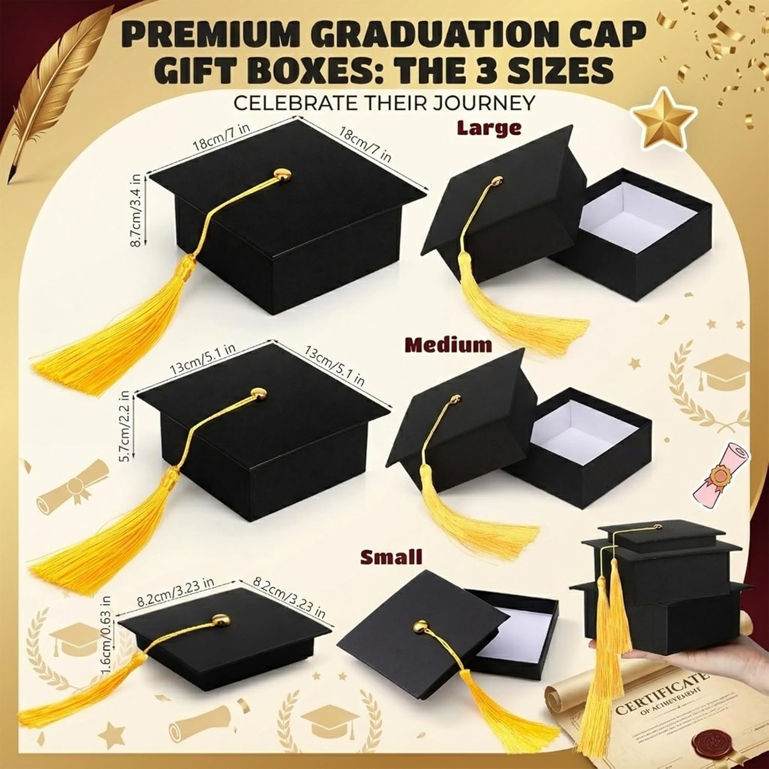 Spakon 6 Pcs 2026 Graduation Cap Gift Box Graduation Party Favor Candy Card Boxes Sturdy Black Cap Grad Candy Box with Tassel Craft DIY Gift for 2026 Grad Party Favor Supply Guest (5.12 x 5.12 Inch)