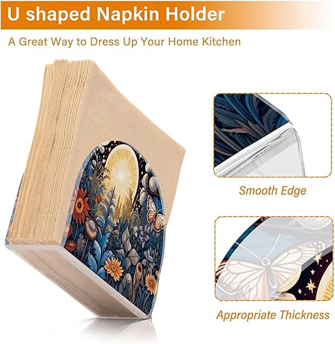 Miniatura 3 de Butterfly Flowers Acrylic Napkin Holder Clear Crystal Tissue Paper Dispenser for Table, Kitchen Countertop, Restaurant, Decor