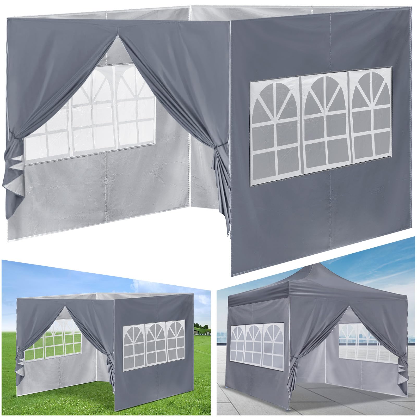Photo 1 of Vincreem 4 Pcs Canopy Sidewall for 10x10 Canopy Frame Enclosure with Window Replacement Side Wall for 10x10 Pop up Tent Outdoor Party 4 Walls No Frame or Top