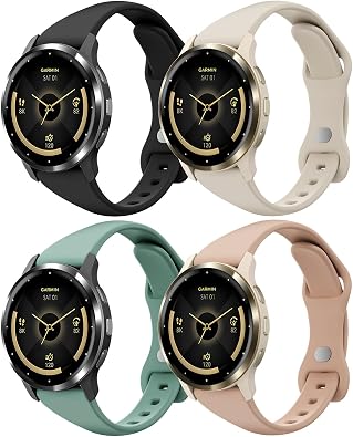 18mm Slim Silicone Watch Bands Compatible with Garmin Venu 3s 41mm/Venu 4 41mm/Venu 2s/Vivoactive 4s/Vivomove 3s/Forerunner 255s 265s, Quick Release Thin Sport Strap for Women Men 4 Pack