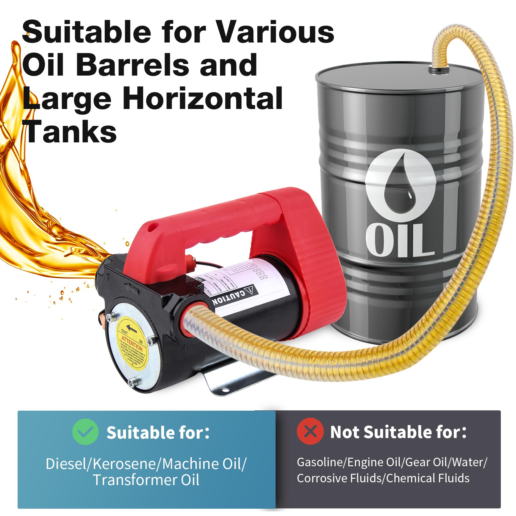 DOCAS 12V 175W Pompa Travaso per Diesel 45L/min, elettrica pompa,pompa di aspirazione dell'olio con Pistola, Filtro e Tubi per Diesel Kerosene