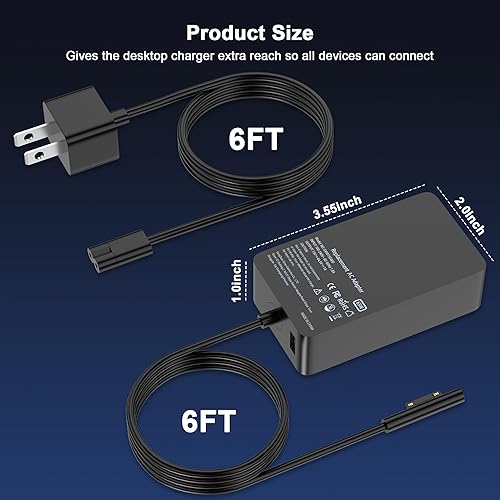 Miniatura 3 de Cargador Surface Pro de 65 W, compatible con Microsoft Surface, Surface Pro 9,8,7+,7,6,5,4,3,X, Windows Surface Laptop 5,4,3,2,1 Studio, Surface Go