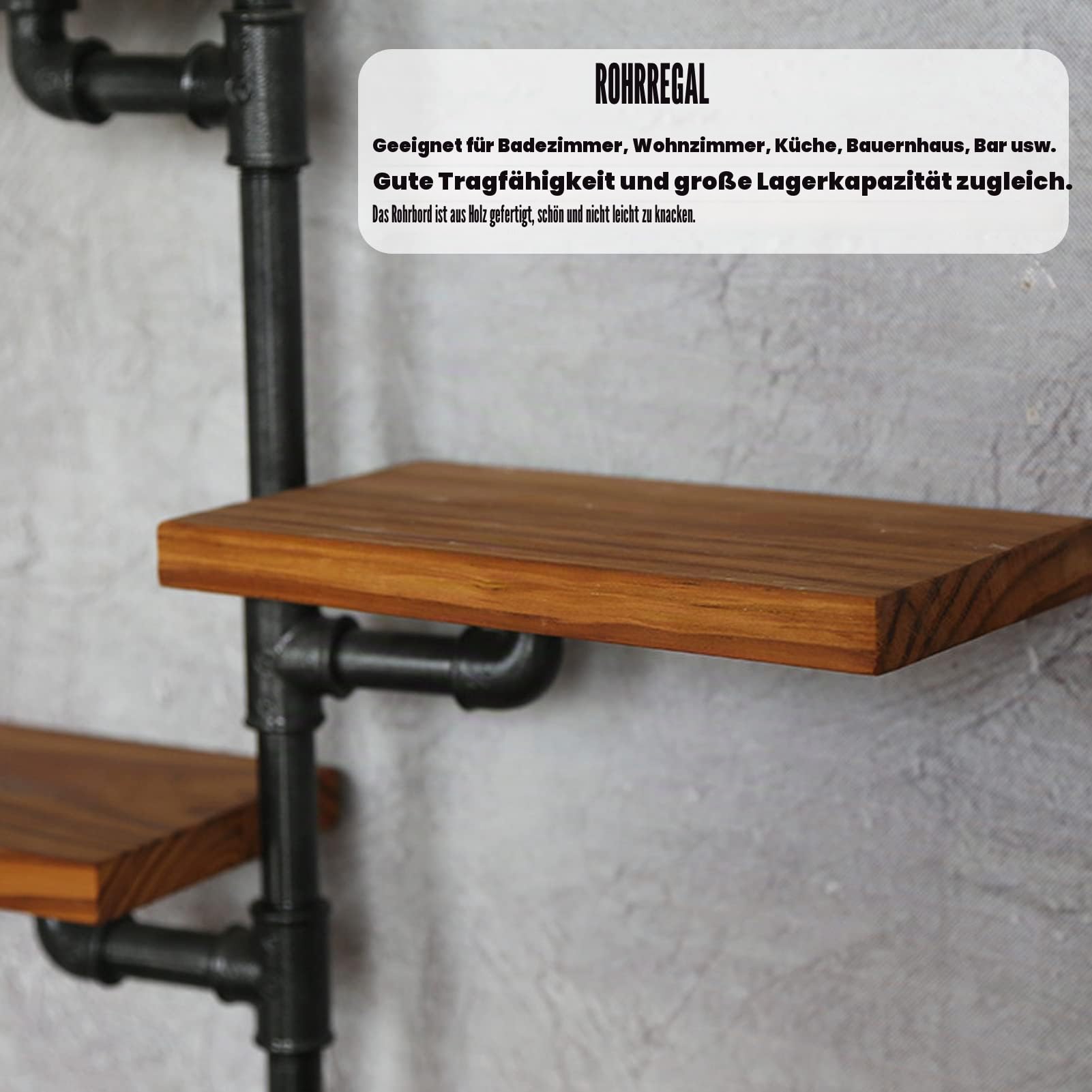 Omabeta Schwebendes Wandregal , 4 lagiges Regal Im Retro Stil , Industrielles Rohrregal , Bücherregal , DIY Regal , Heimdekoration für Schlafzimmer , Wohnzimmer