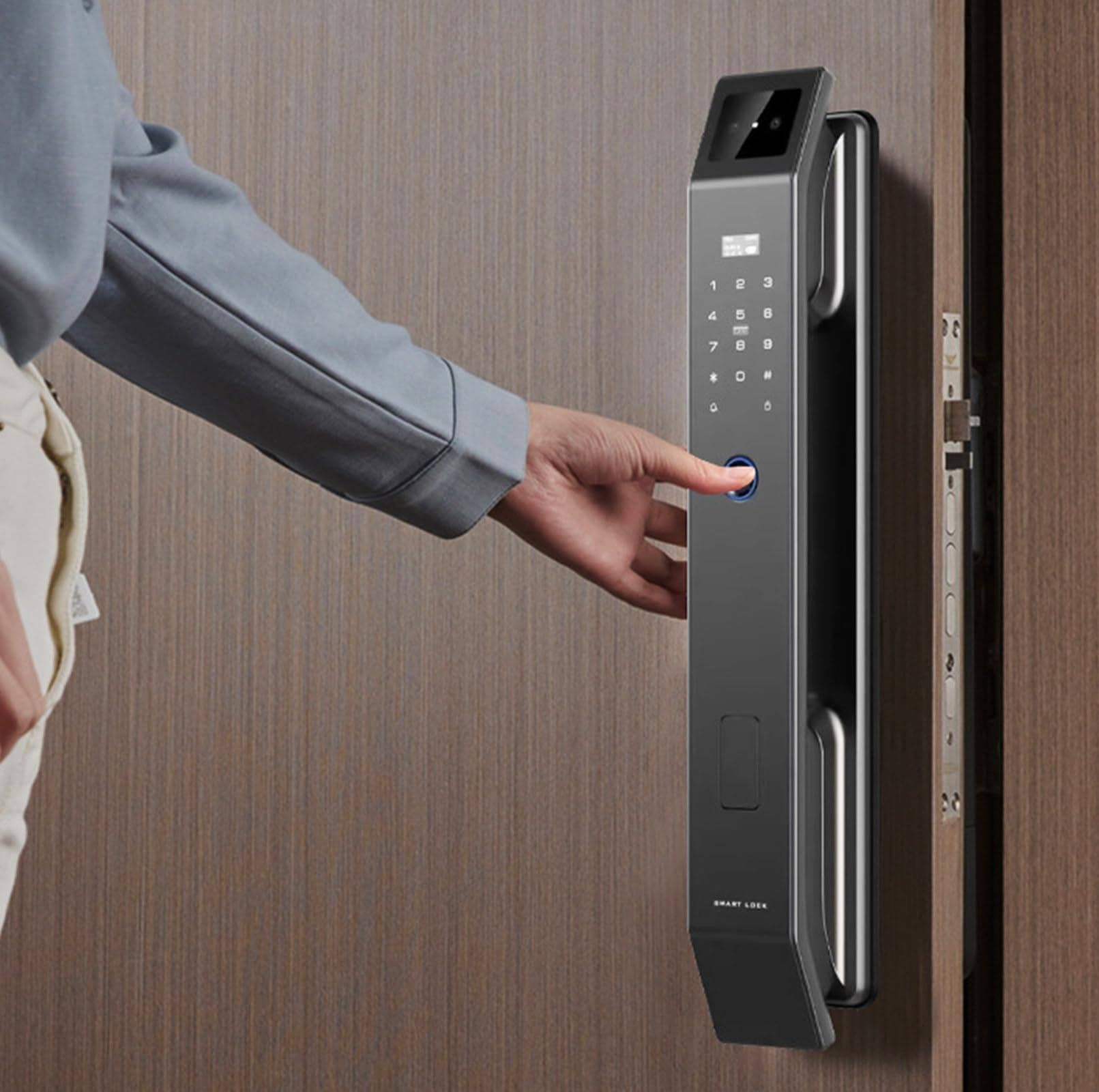WJWWO Cerradura De Puerta Inteligente con Reconocimiento Facial 3D con CáMara, Cerradura Inteligente De Puerta Delantera con CáMara Y Timbre con VíDeo De Pantalla Interior