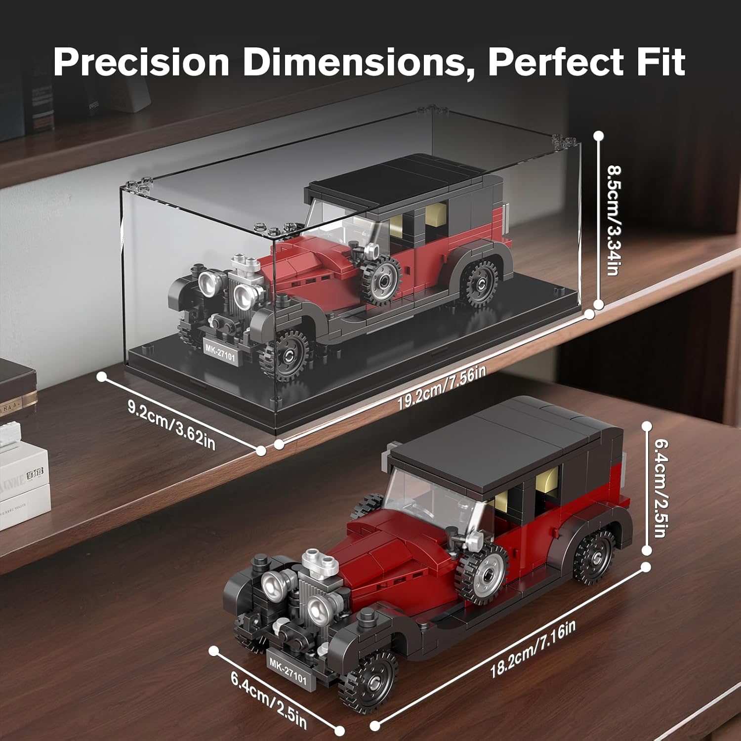 Mould King 27101 Vintage Car Building Sets, 319+ Pcs MOC Racing Car Building Kit with Display Case, Collectible Vehicle Model Building Blocks Toy for Boys/Teens/Adult