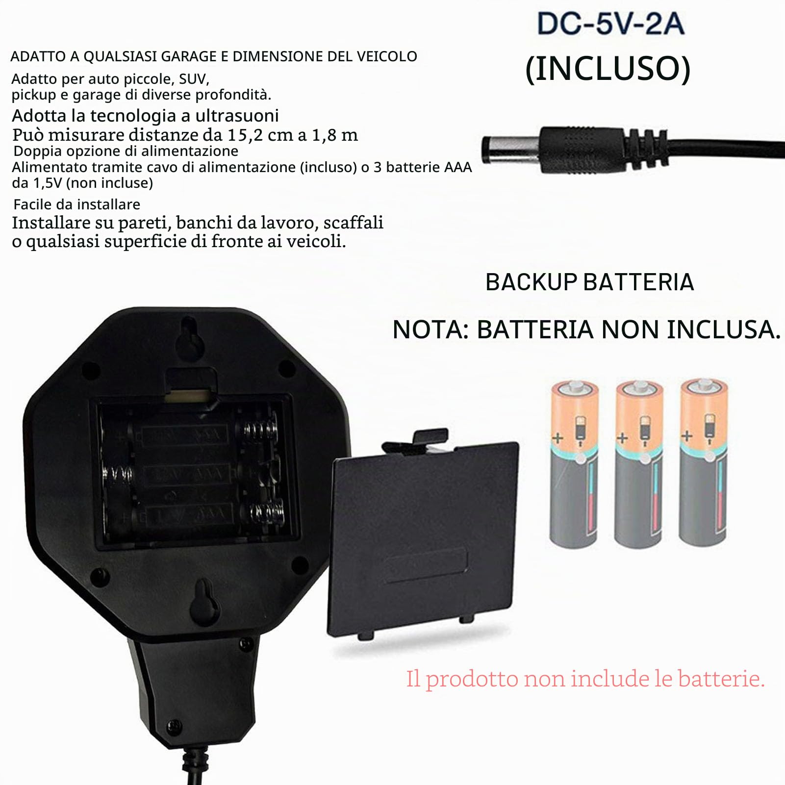 Acouto Segnale di Stop Regolabile con Sensore di Parcheggio per Garage a LED per Auto, Camion, SUV, Veicoli, Assistente di Parcheggio, Display in Rosso, Giallo, Verde, Segnale di Stop