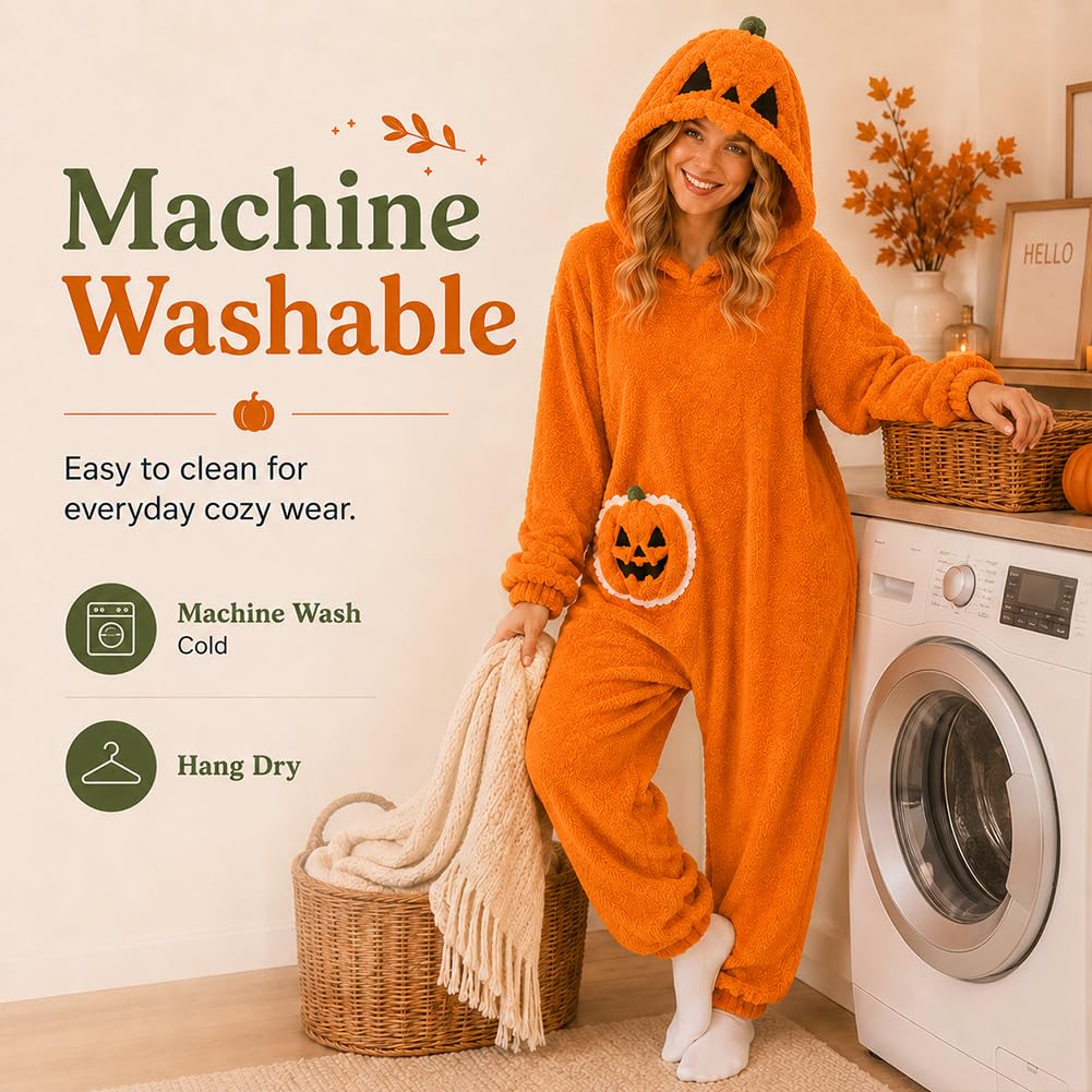 Disfraz de calabaza para adultos, pijama de felpa con capucha para Halloween