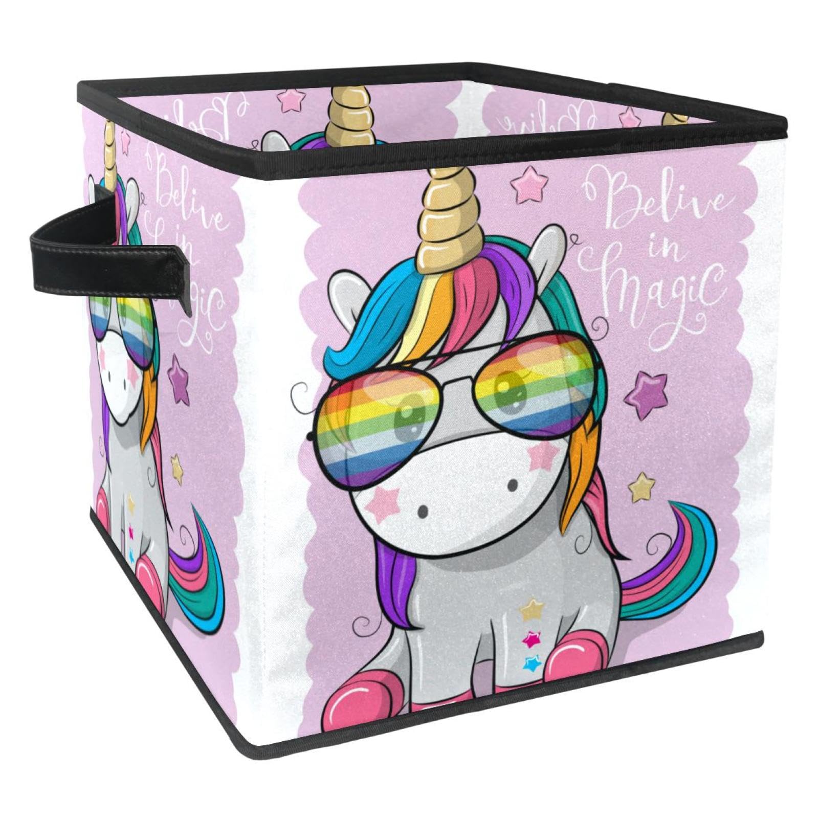 Boîte de rangement licorne pliable en tissu cube avec poignées pour la chambre d'enfant