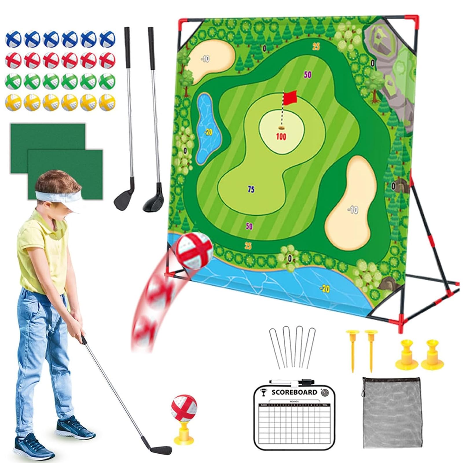 Set De Jeu Golf Battle pour Le Plaisir en Famille, Comprenant Un Tapis De Swing Et Une Cible pour La Pratique du Chipping en Intérieur/extérieur, Jeu De Compétence pour Enfants Et Adultes