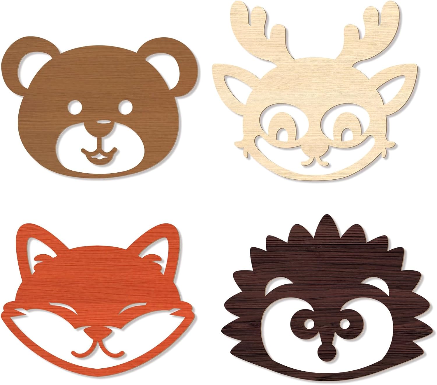 KOYILTD 4 Pcs Woodland Nursery Decorations Jungle Theme Room Decor Wooden Forest Animal Nursery Wall Art Rustic Farmhouse Safari Wall Decor for Home Bedroom Living Room Bathroom (Vivid)