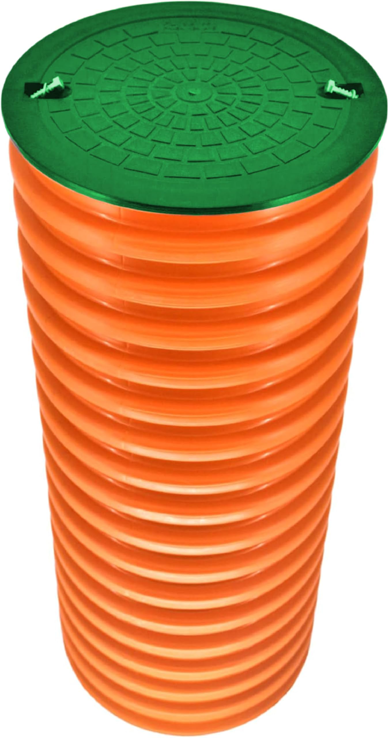 Megaastore KG Steigrohr Schachtrohr Wellrohr DN315 Länge 0,5m bis 1m Kanalschacht Kanalrohr Abwasser (DN 315) | mit PP Schachtdeckel, Abdeckung DN315 Druckklasse A15 Grün (1 m Rohr mit Deckel)