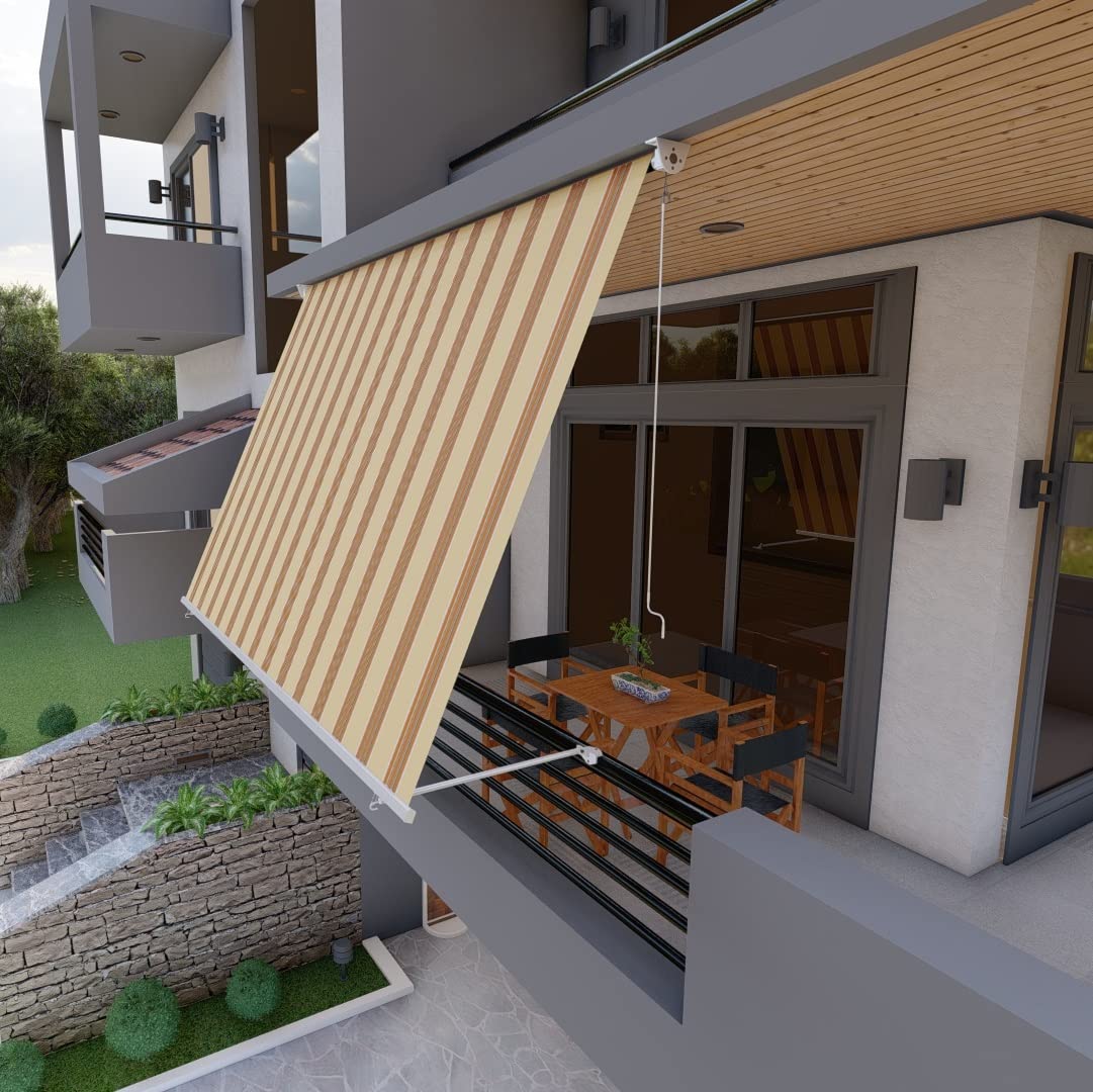 Tenda da Sole a Caduta 3x2,5 mt Beige/Bordeaux, Beige/Verde, Beige/ocra, Beige Finestra o Balcone Milos (Beige/Ocra)