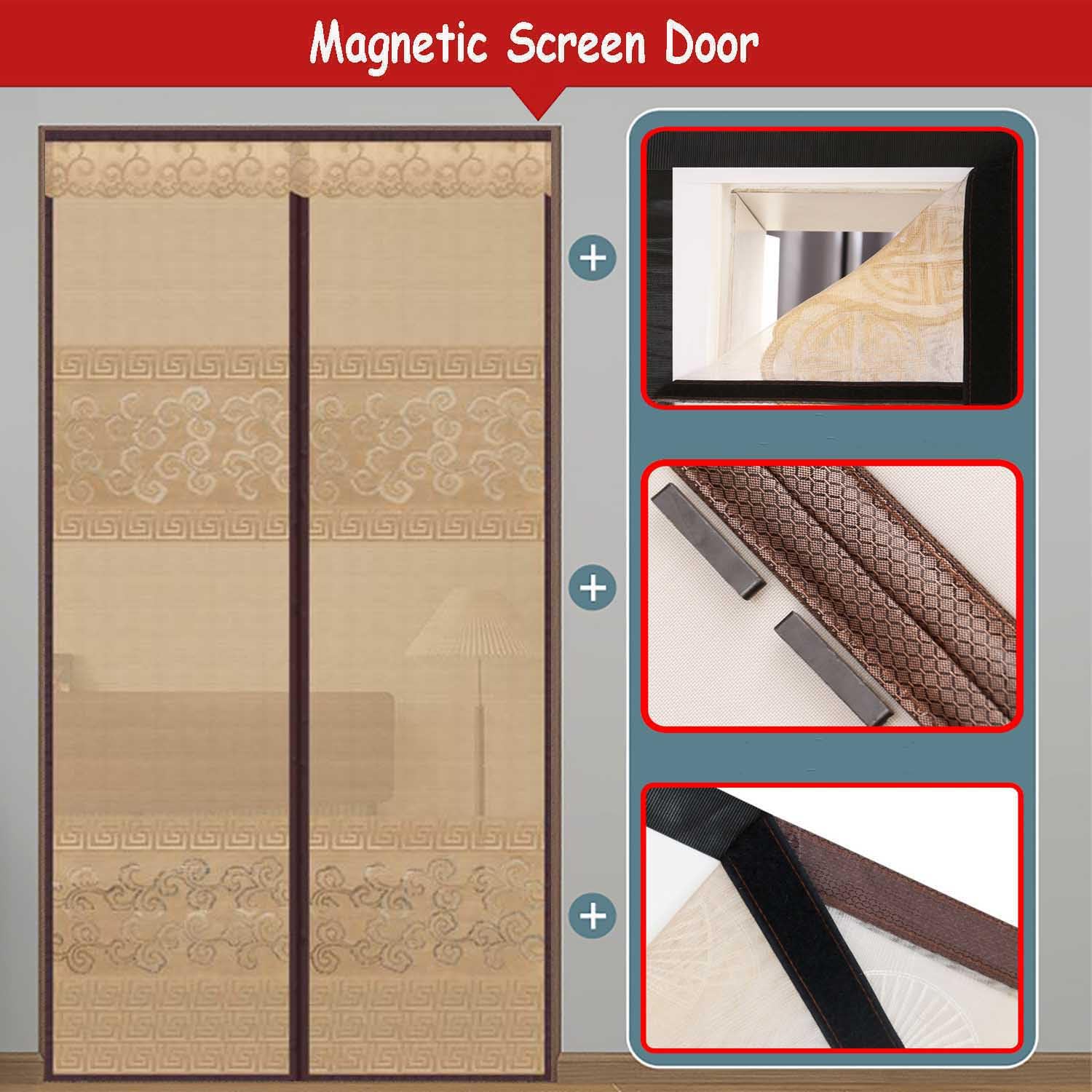 Mosquitera Puerta Magnetica 150x210, Cierre Automático Cortinas Exterior Terraza Mosquitera Fácil de Instalar sin Taladrar Marrón Mosquiteras Magneticas para Puertas,130x220cm(W x H)