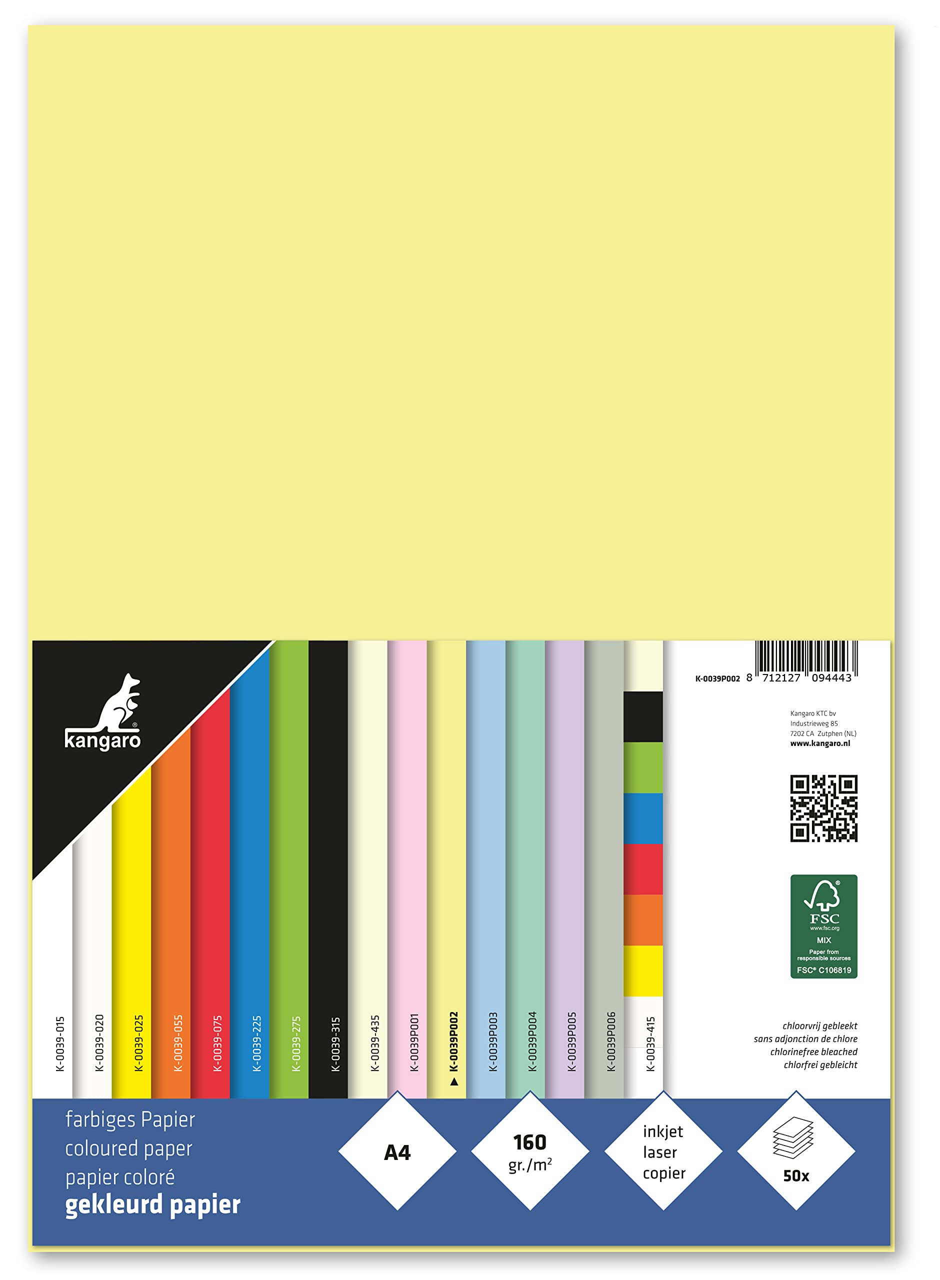 Kangaro - Coloured Paper Pastel Yellow DIN A4 160 g/m² FSC Mix - Pack of 50 - Letter Paper Craft Paper DIY