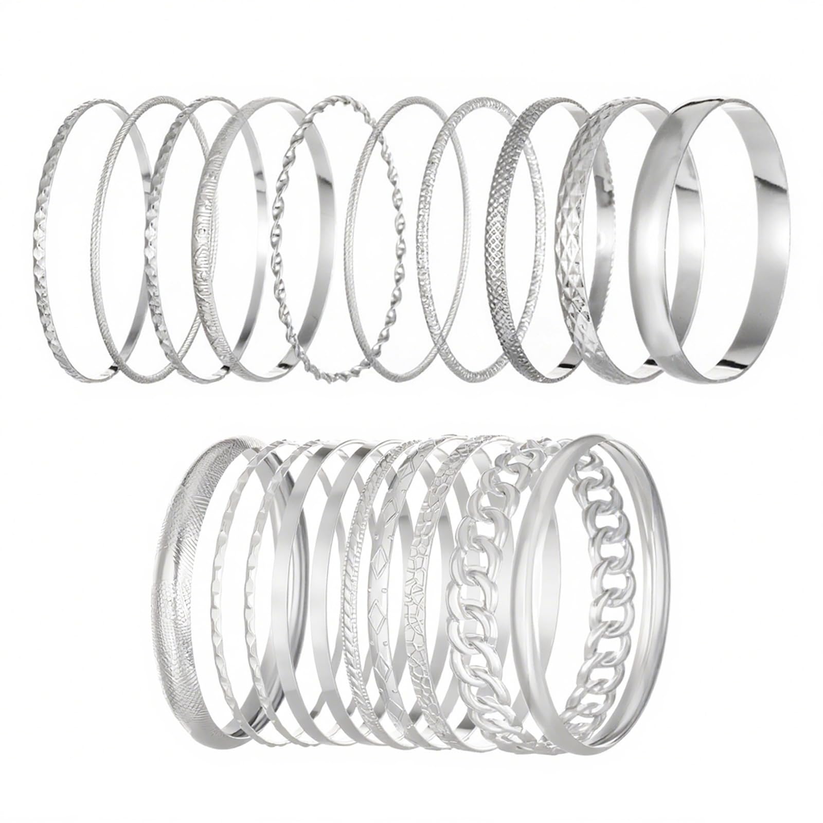 yolzhxe 20 Piezas Pulseras Mujer, Apilables Boho Pulseras, Acero Inoxidable Brazalete, Multicapa Minimalista Brazalete, Boho Bracelet Joyas para Regalos de Cumpleaños Navidad para Niñas y Mujeres, Plata