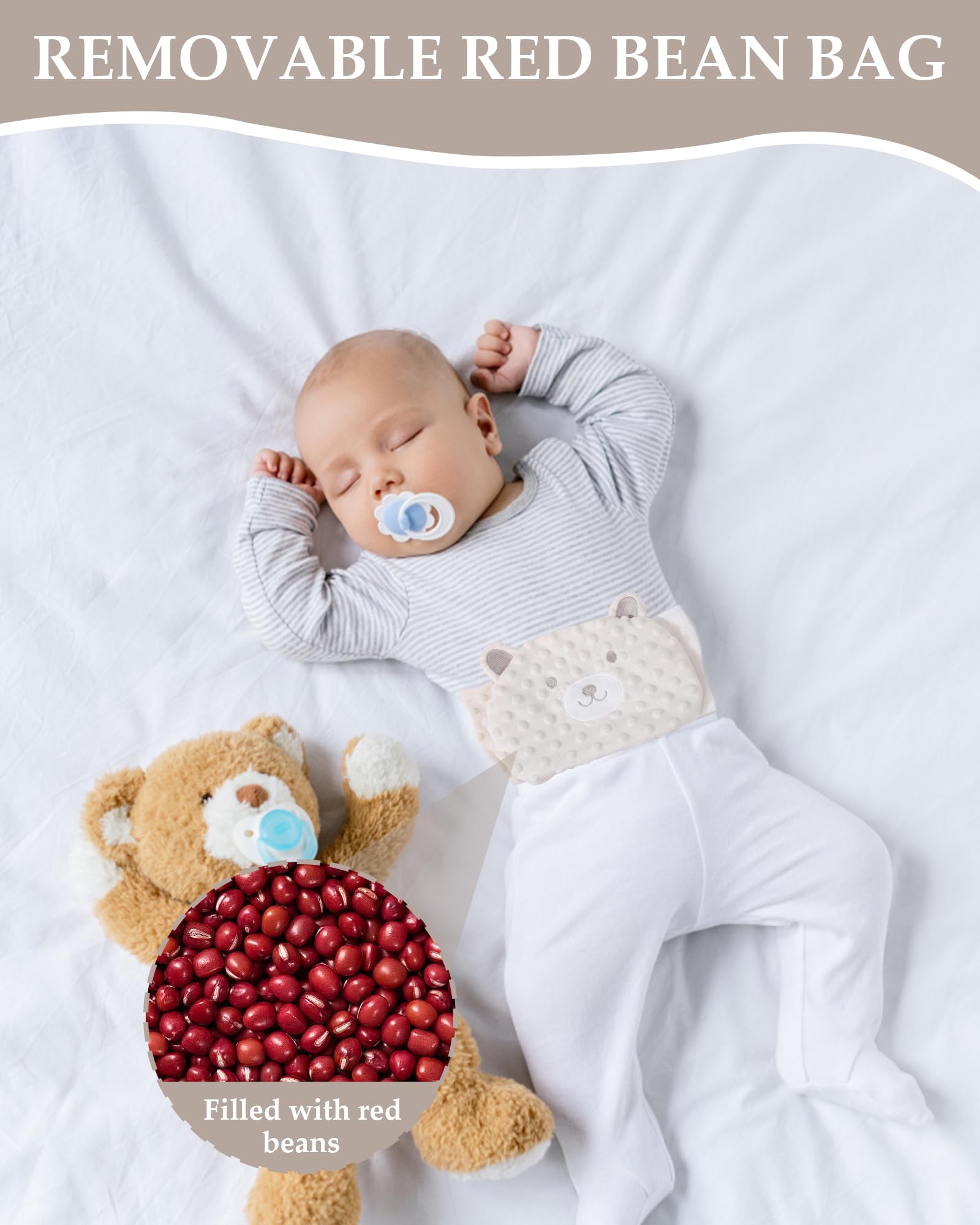 Bouillotte Bebe Anti Colique, Doublure en Haricot Rouge, Coussin Chauffant Micro Onde Bouillotte, Velcro Réglable, Contre Les Coliques et Les Douleurs Abdominales - pour Bébé