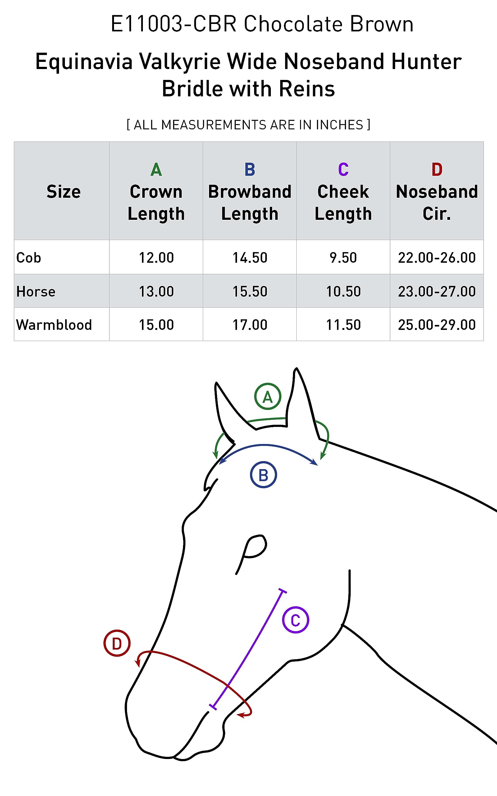 Equinavia Valkyrie Wide Noseband Hunter Bridle with Reins - Chocolate Brown - Cob