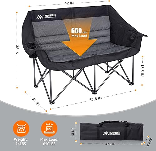 Miniatura 3 de Silla de camping doble con calefacción, silla de camping climatizada con 3 temperaturas ajustables y 4 zonas de calefacción, sillas portátiles con
