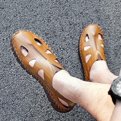 Liuliuroupp Men's Leather Sandals Summer Casual Closed Toe Athletic Beach Outdoor Hiking Sandals Fisherman Water Sandals(K/Haki) #TOP5