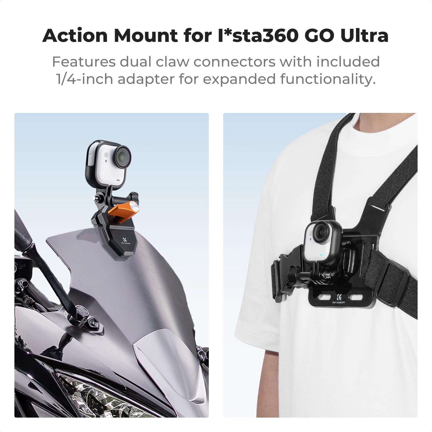 Rama przedłużająca K&F CONCEPT, rama ochronna do klatki kompatybilna z akcesoriami do kamery sportowej Insta360 Go Ultra, rama ochronna z adapterem gwintu 1/4", zestaw montażowy