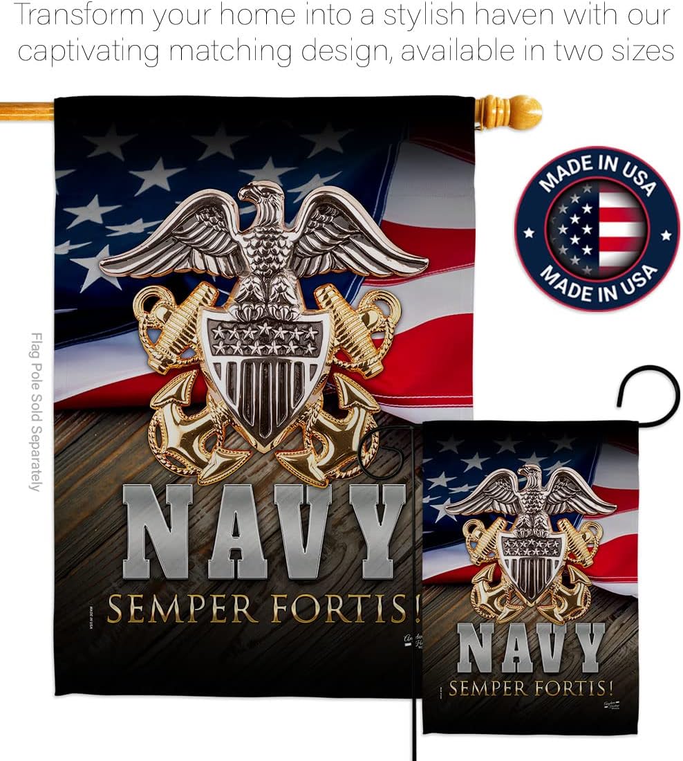 US Navy Semper Fortis Garden Flag - Armed Forces USN Seabee United State American Military Veteran Retire Official - House Decoration Banner Small Yard Gift Double-Sided Made In USA 13 X 18.5