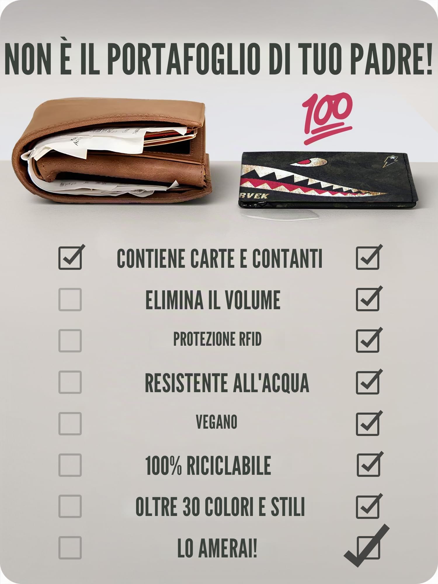 SUPERVEK Mighty Wallet - Portafoglio sottile per uomo e donna, in carta sottile, con porta carte di credito, da uomo e da donna, Super Shark, Blocco RFID