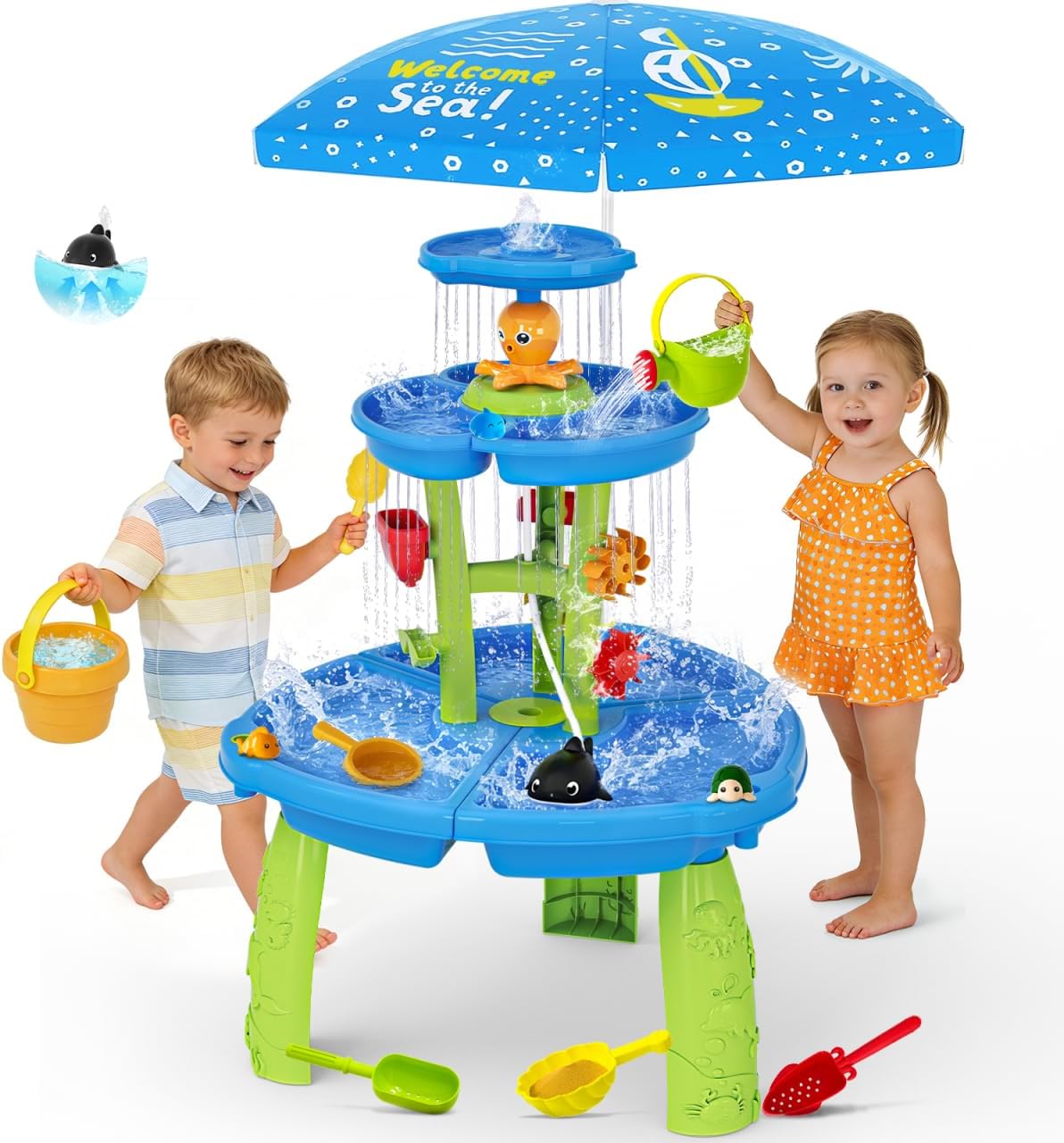 Watertafel, Speeltafel, Waterspeeltafel, Waterspeelset met 9-delige speelgoedaccessoires, Zomerwateractiviteitentafel met visset voor jongens en meisjes vanaf 3 jaar | NL