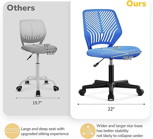 Miniatura 51 de Yaheetech Silla de escritorio para estudiantes, silla de estudio sin brazos con respaldo bajo, silla giratoria ajustable con soporte lumbar, para el