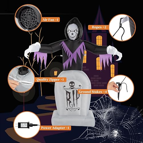 Miniatura 4 de Outvita Inflables de Halloween de 6 pies, decoración de muerte de Halloween al aire libre, luces LED integradas, decoraciones de patio para