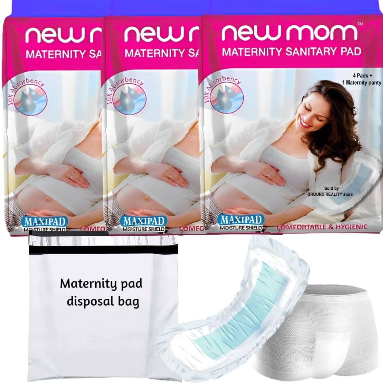 LADY HAWK (12+3 Pack - Must Have Pregnancy Kit) 12 New Mom Maternity Disposable Pads 850ml Capacity + 3 New mom XL Pad Fixator Panty for Overnight or Full Day Protection + 15 FREE Pad Disposal Bags
