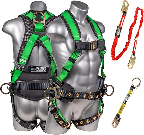 Vista 26 de Palmer Safety Arnés de seguridad de protección contra caídas Hammerhead Series Kit de seguridad I Arnés Premium + Cordón + Kit de extensor de anillo