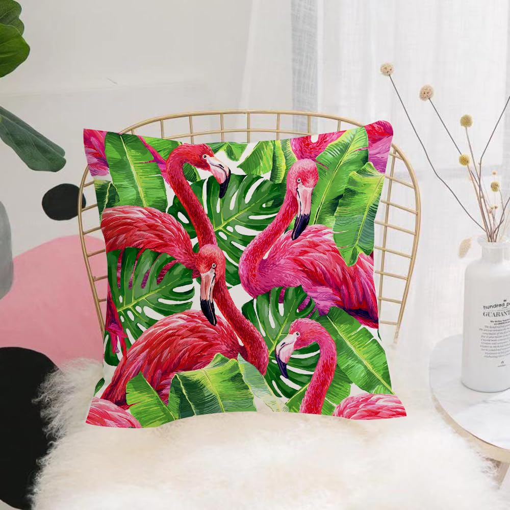 HYOSXW Cushion Cover,Throw Pillow Case Home Decorative for Living Room Bedroom Sofa Chair 16X16 Inch,Flamingo, Flamingos Sitting On Macro Tropic Exotic Leaves Graphic In Retro Styl,Pillowcase 40X40cm
