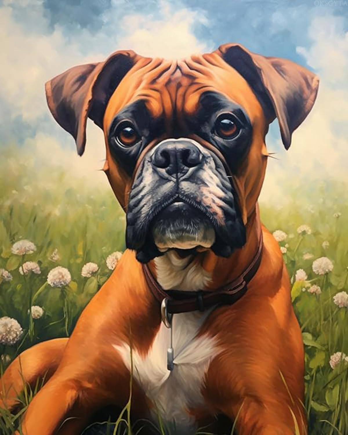 OKSGYTA Paint by Numbers Kit for Adults, Boxer Dog Lying Grass, Paintings, 40x50cm Without Frame