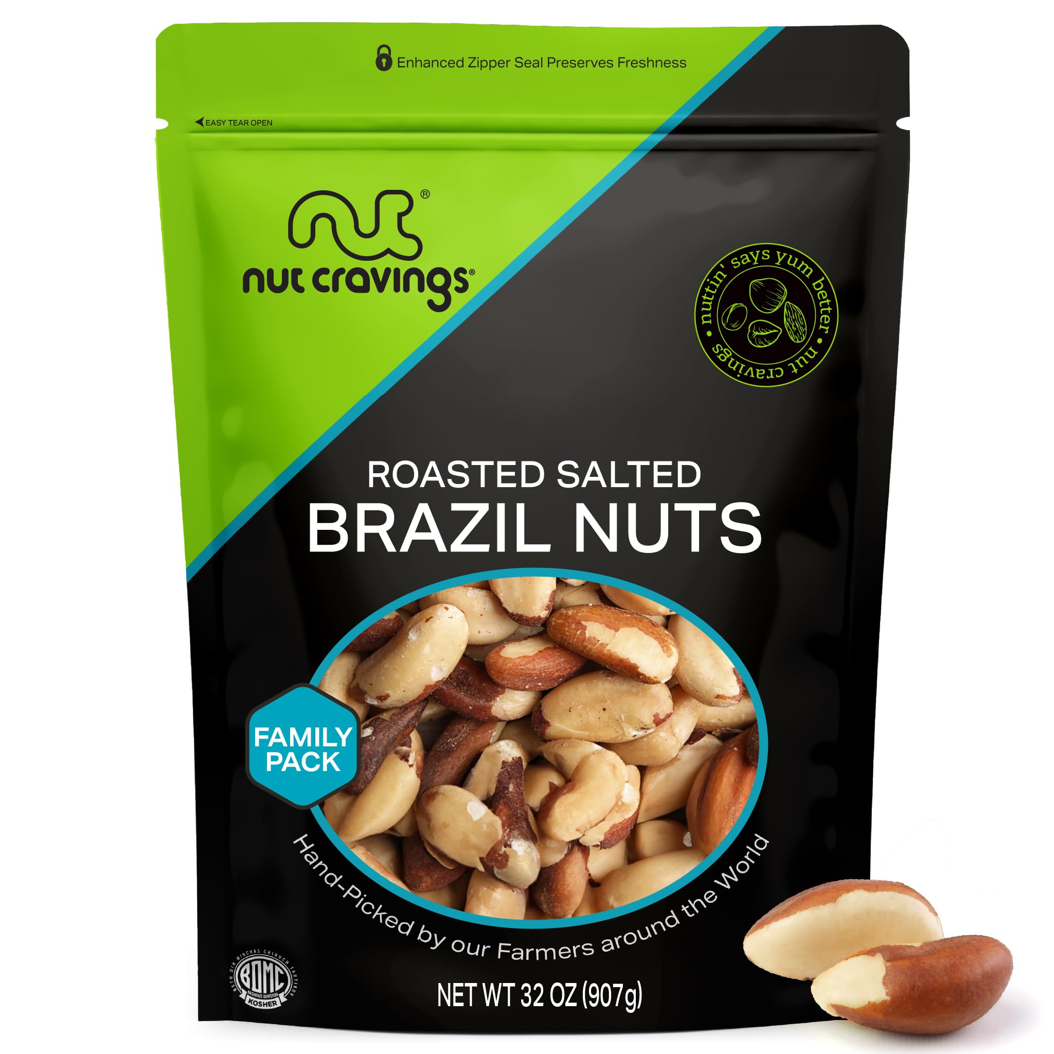 NUT CRAVINGS - Brazil Nuts Roasted & Salted - No Shell, Whole (32oz - 2 LB) Bulk Nuts Packed Fresh in Resealable Bag - Healthy Protein Food Snack, Food Assortments