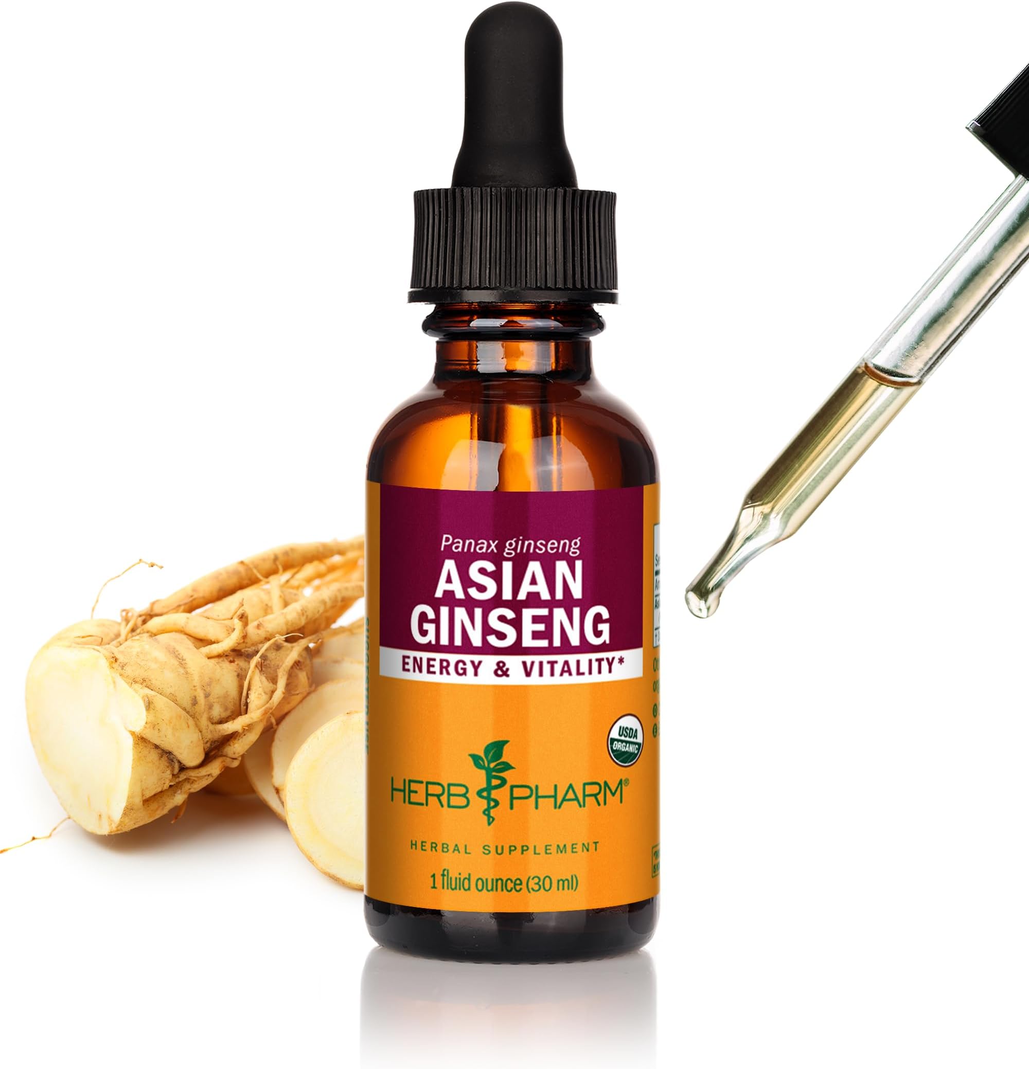 Asian Ginseng Liquid Extract: Organic Korean Ginseng, Energy, Sharp Focus, Adaptogen for Daily Stress, Fast-Absorbing & Sugar-Free Panax Ginseng Root Tincture, Up to ~3 Week Supply, 1 oz*