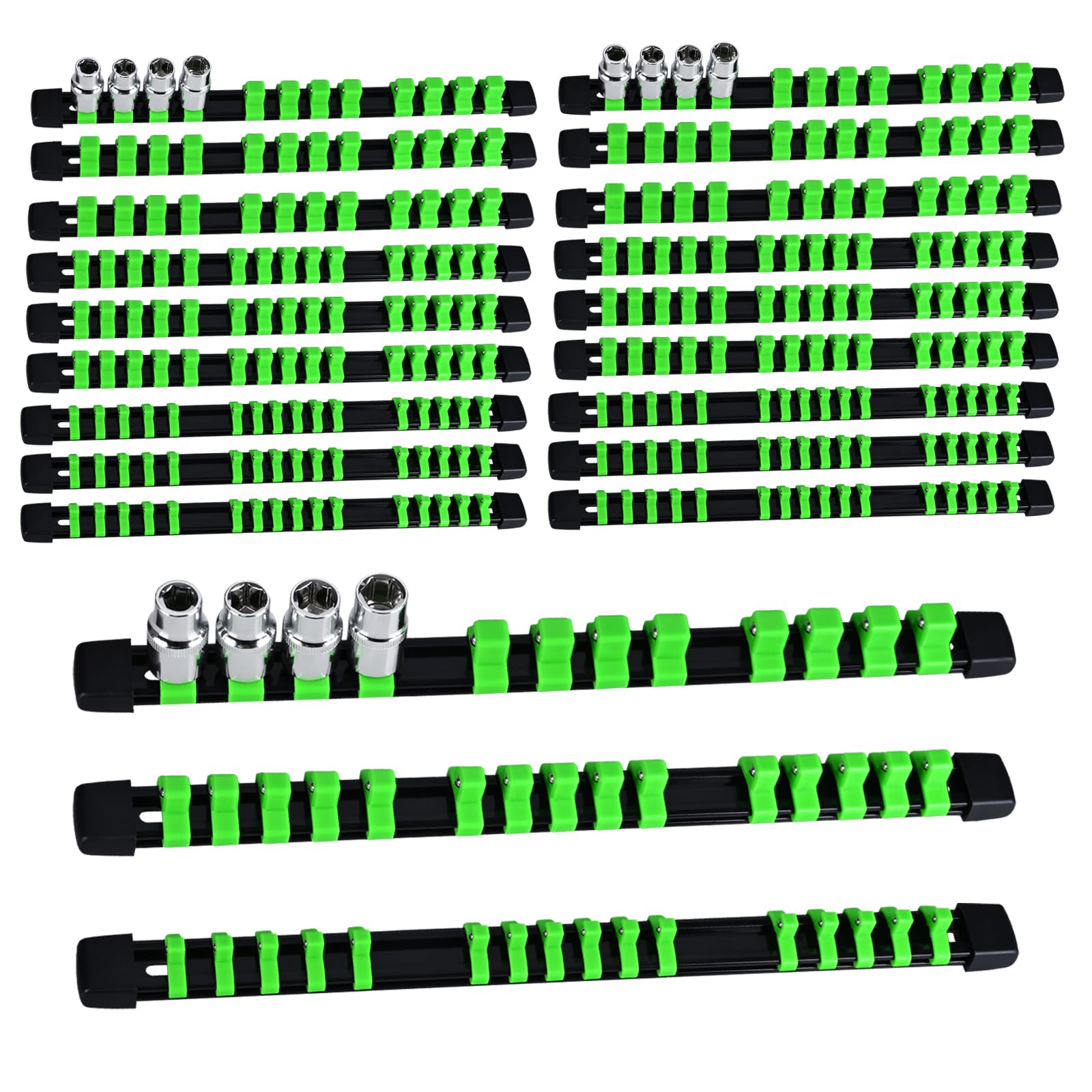 EGOFIX 21-Piece Socket Organizer Set - ABS Socket Rails For 1/4", 3/8", 1/2" Drive Sockets