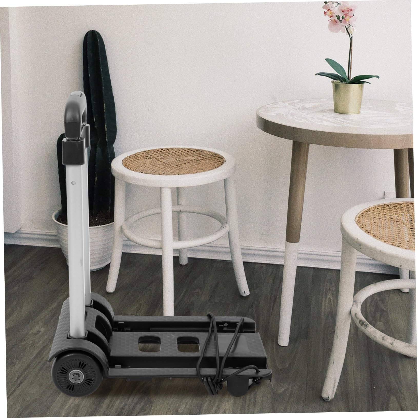 Carrito de Compras Plegable Ligero de Hierro y Aluminio Negro | Dos Ruedas, Asa Telescópica y Correa Incluida, Diseño Simple y Funcional para Transporte de Materiales