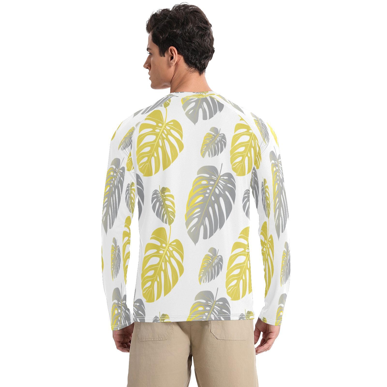 Bulletgxll Tropical Leaves Men's Sun Protection Shirts UPF 50+ Long Sleeve UV Rash Guard Quick Dry Swim Shirts