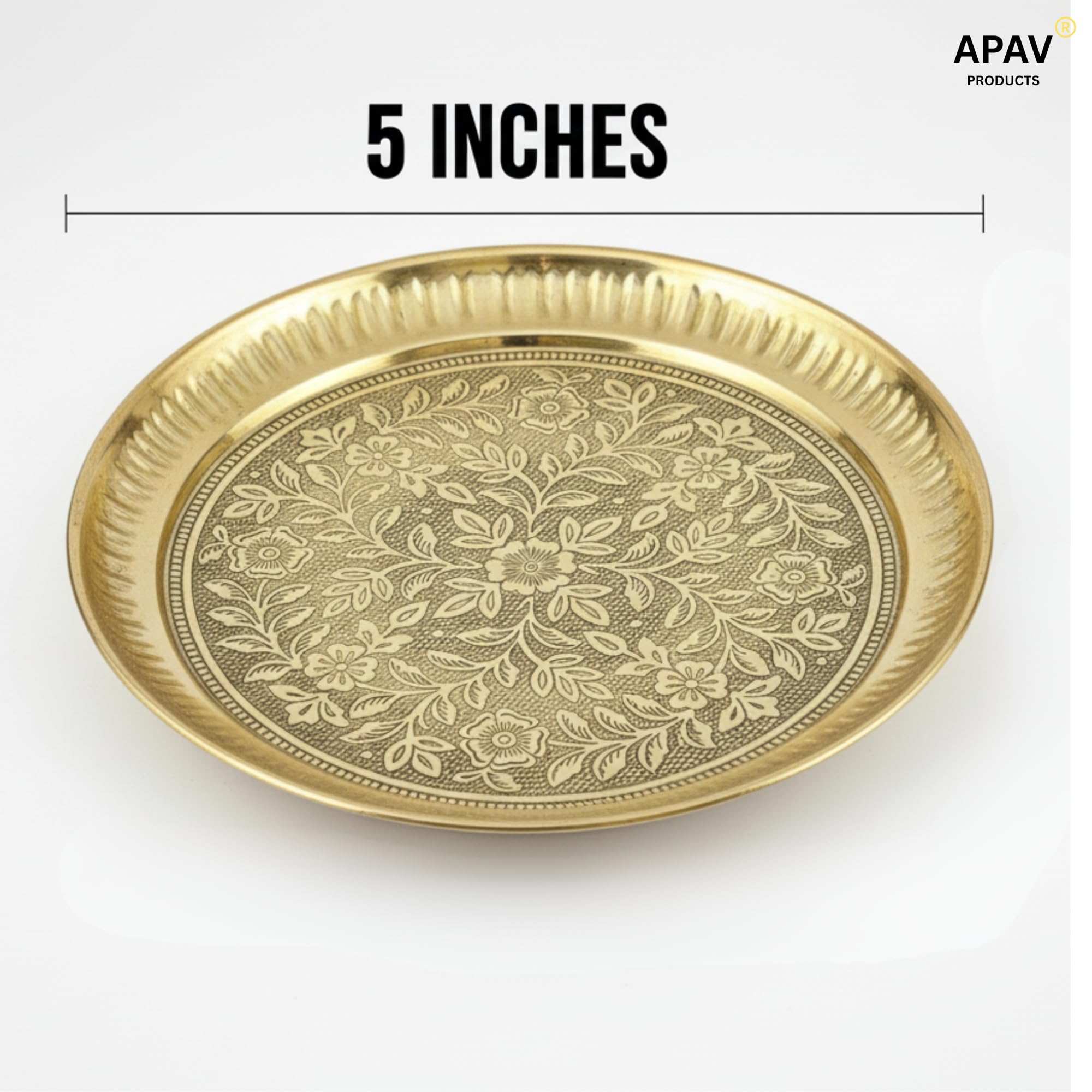 APAV Brass Pooja Thali 5 Inch – Pure Brass Mini Puja Plate for Aarti, Kumkum & Daily Worship – Handcrafted Traditional Pooja Plate for Home Temple & Gifting (5 Inch (Golden)) 3